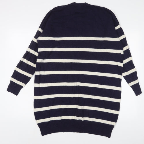 Jaeger Womens Blue Striped Wool Jumper Dress Size L Crew Neck Pullover