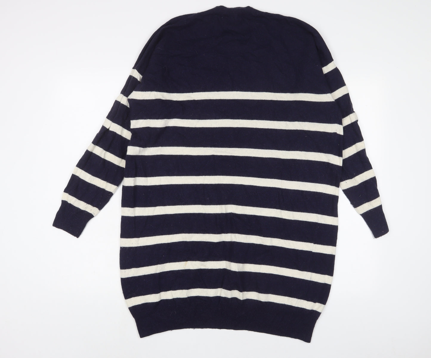 Jaeger Womens Blue Striped Wool Jumper Dress Size L Crew Neck Pullover