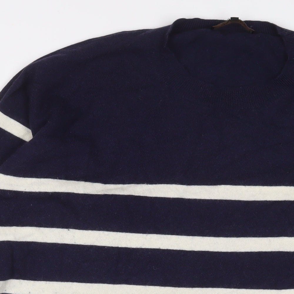 Jaeger Womens Blue Striped Wool Jumper Dress Size L Crew Neck Pullover