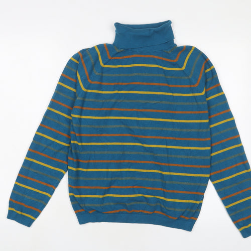 Laura Torelli collection Womens Blue Roll Neck Striped Viscose Pullover Jumper Size M