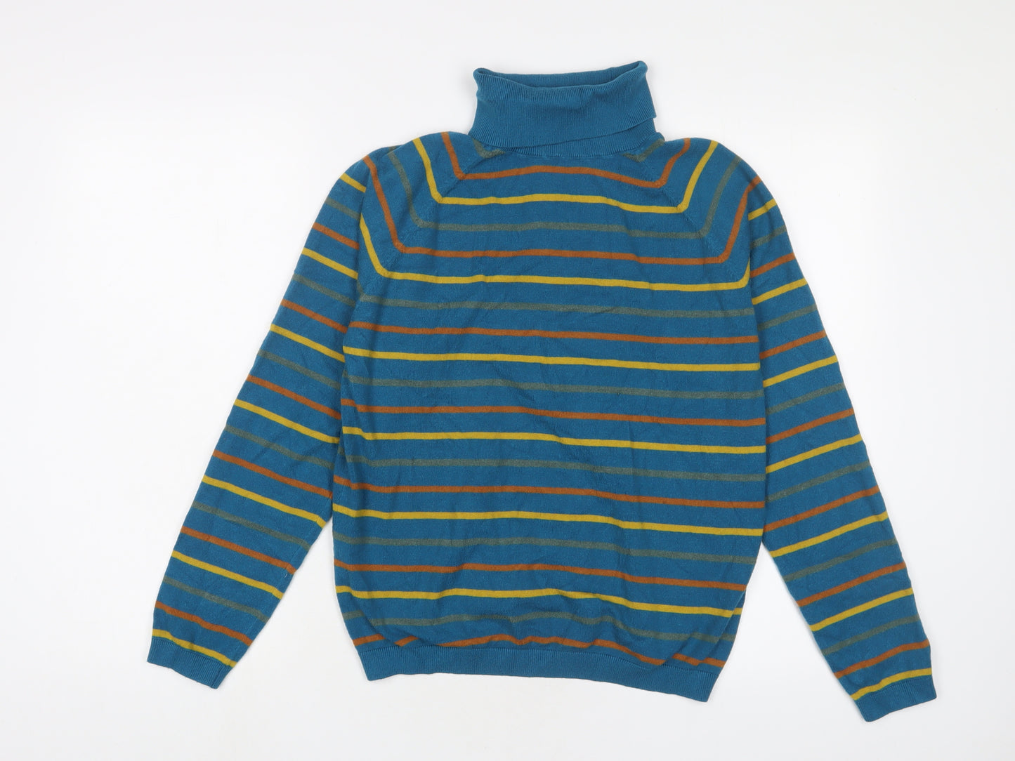 Laura Torelli collection Womens Blue Roll Neck Striped Viscose Pullover Jumper Size M