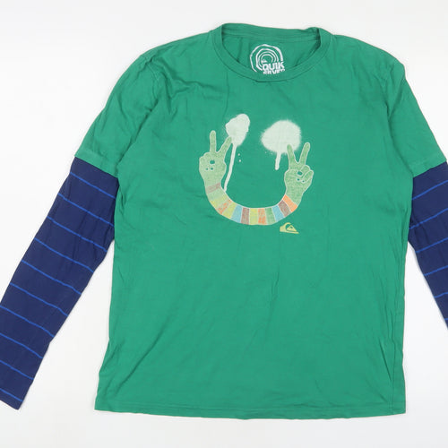 Quiksilver Boys Multicoloured Geometric Cotton Basic T-Shirt Size 16 Years Crew Neck Pullover