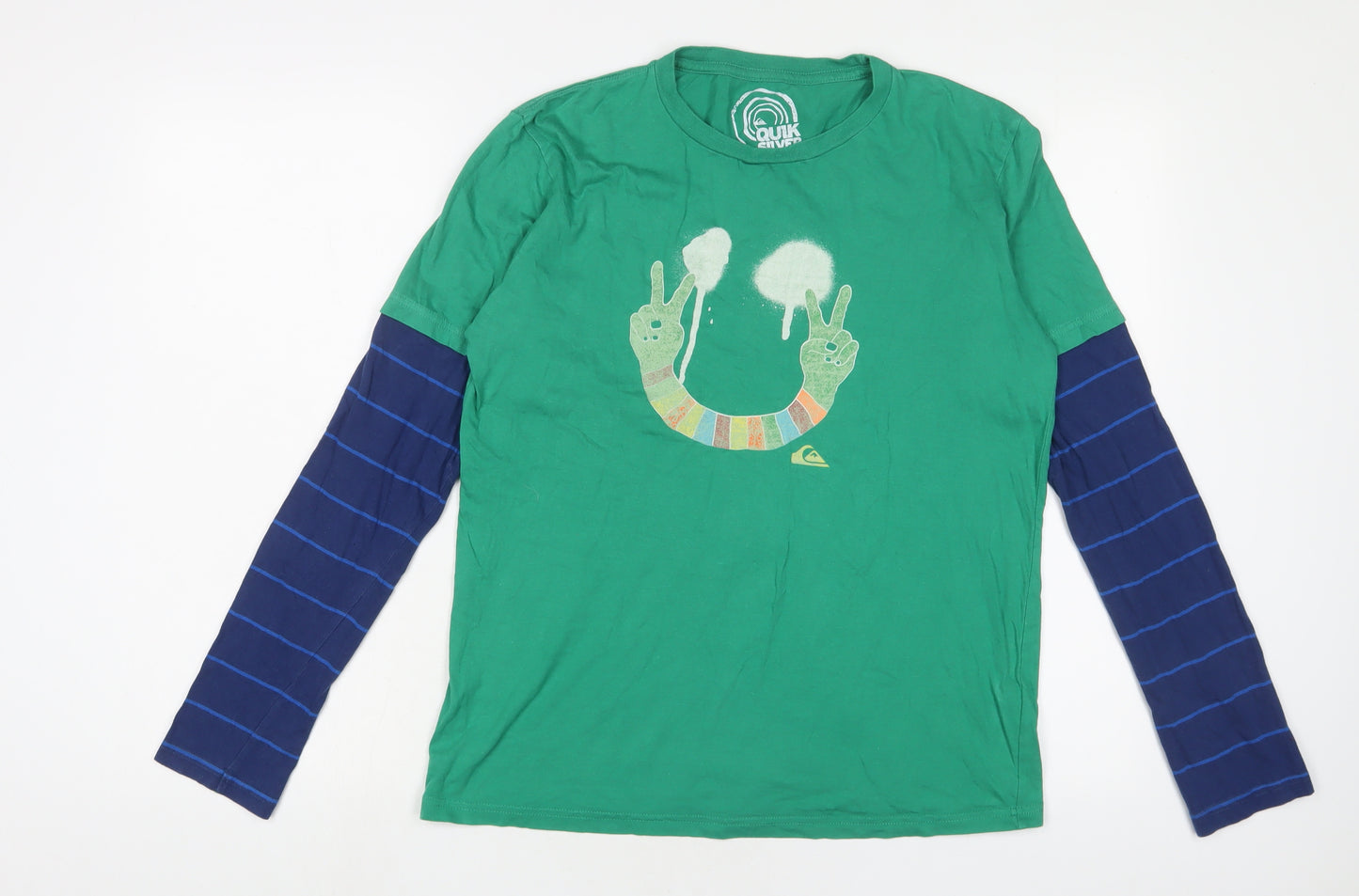 Quiksilver Boys Multicoloured Geometric Cotton Basic T-Shirt Size 16 Years Crew Neck Pullover