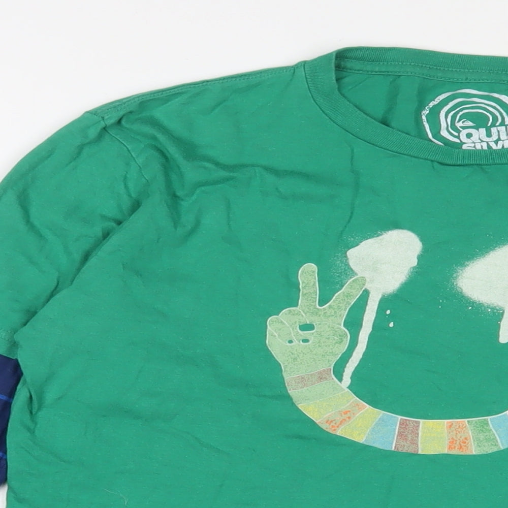 Quiksilver Boys Multicoloured Geometric Cotton Basic T-Shirt Size 16 Years Crew Neck Pullover