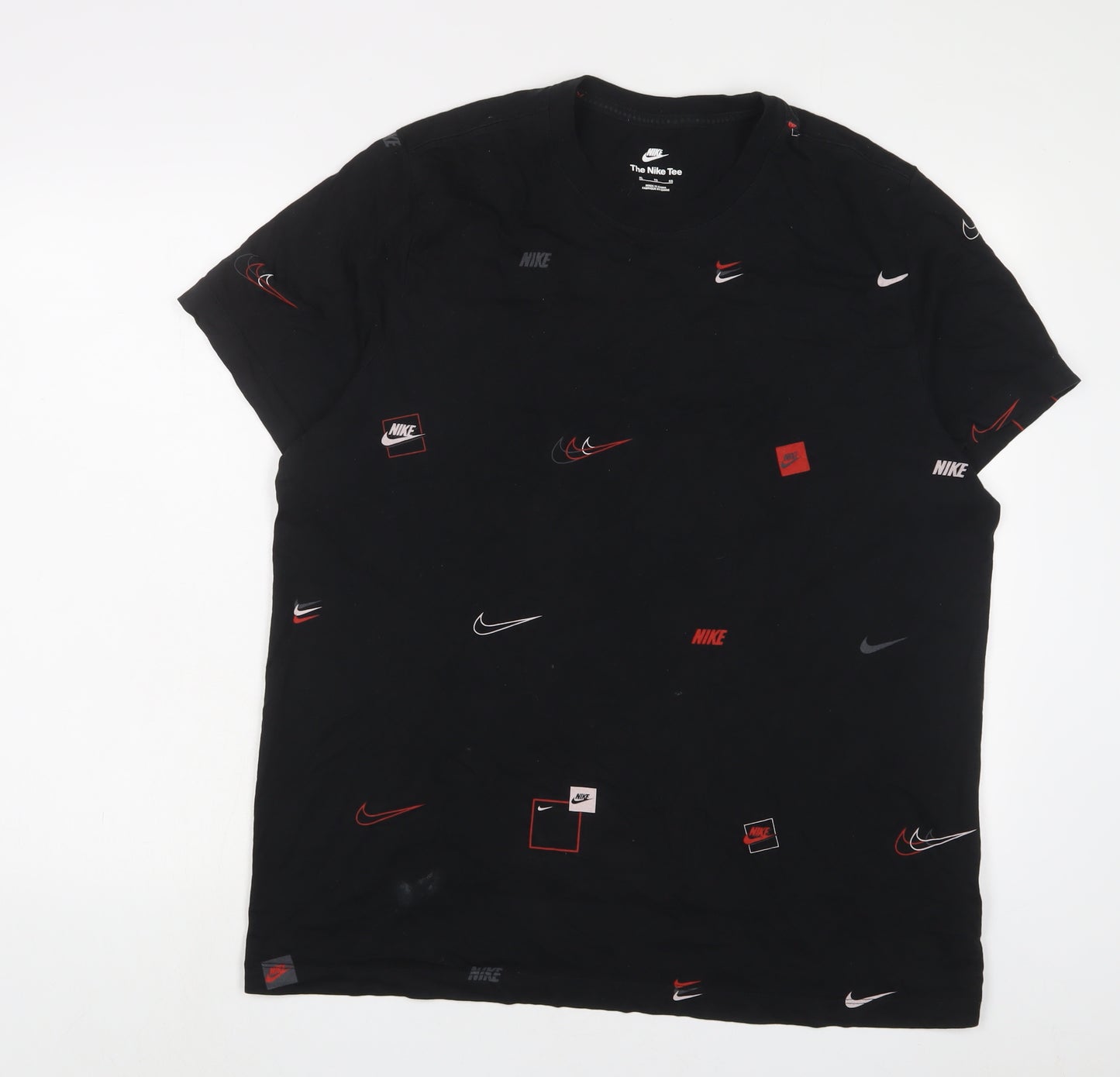 Nike Mens Black Geometric Cotton T-Shirt Size XL Crew Neck - Logo