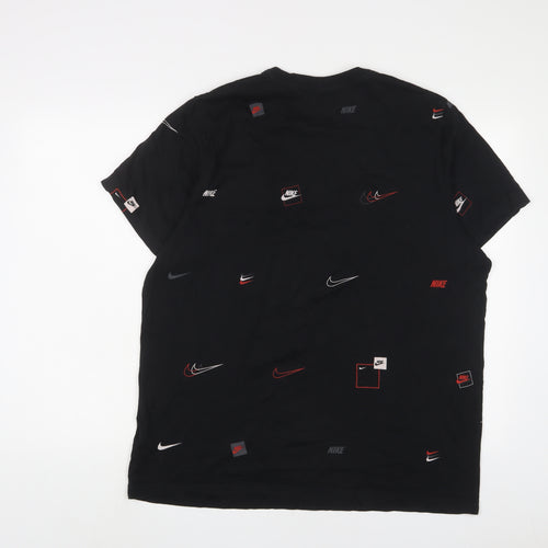 Nike Mens Black Geometric Cotton T-Shirt Size XL Crew Neck - Logo