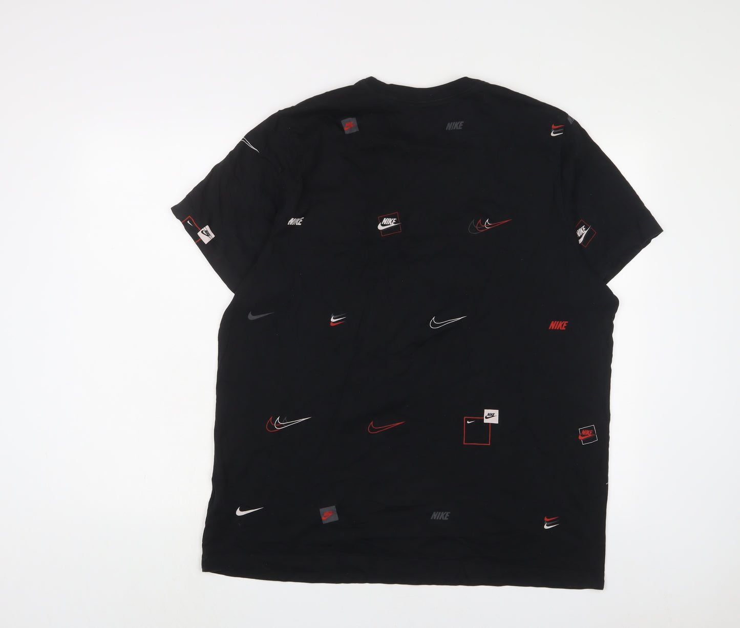 Nike Mens Black Geometric Cotton T-Shirt Size XL Crew Neck - Logo
