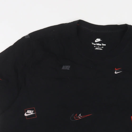 Nike Mens Black Geometric Cotton T-Shirt Size XL Crew Neck - Logo