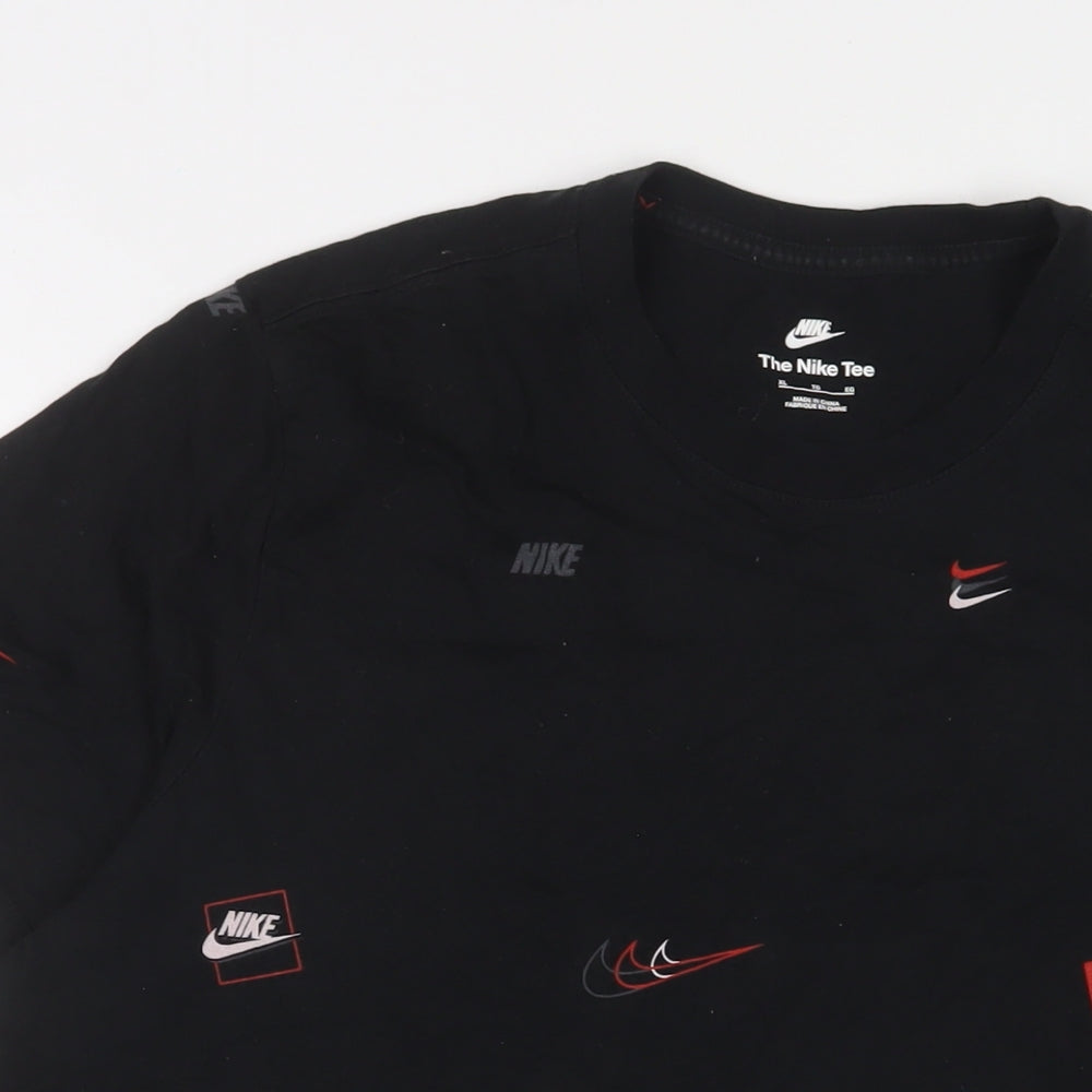 Nike Mens Black Geometric Cotton T-Shirt Size XL Crew Neck - Logo