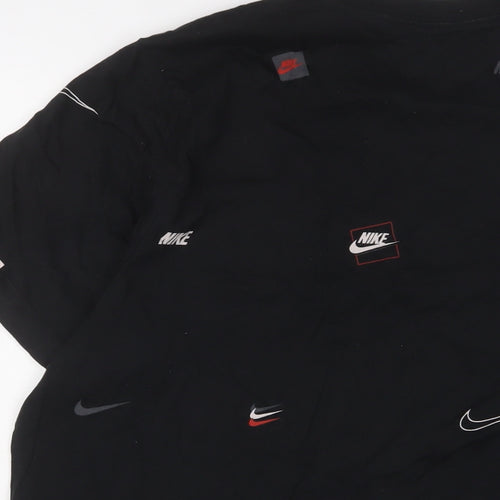 Nike Mens Black Geometric Cotton T-Shirt Size XL Crew Neck - Logo