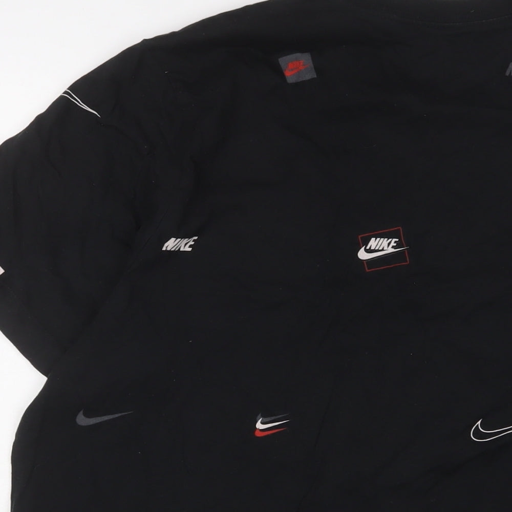 Nike Mens Black Geometric Cotton T-Shirt Size XL Crew Neck - Logo