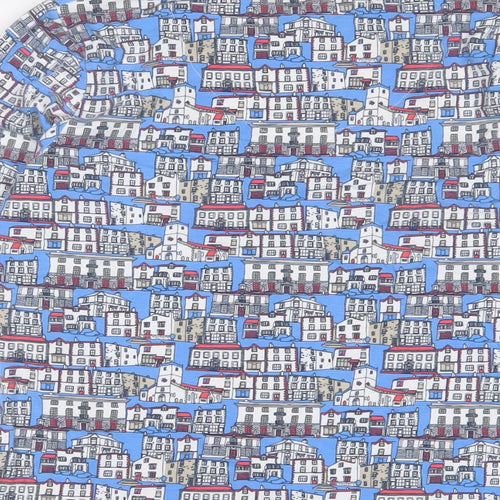 Tulchan Womens Blue Geometric Cotton Basic T-Shirt Size 12 Scoop Neck