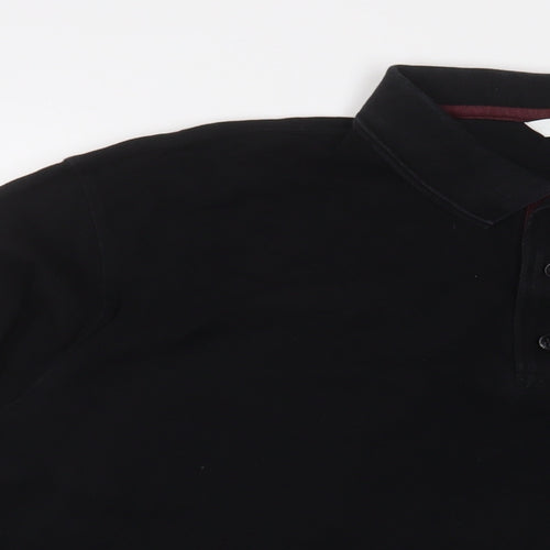 Cotton Traders Mens Black Cotton Polo Size 2XL Collared Button - Logo, Embroidered