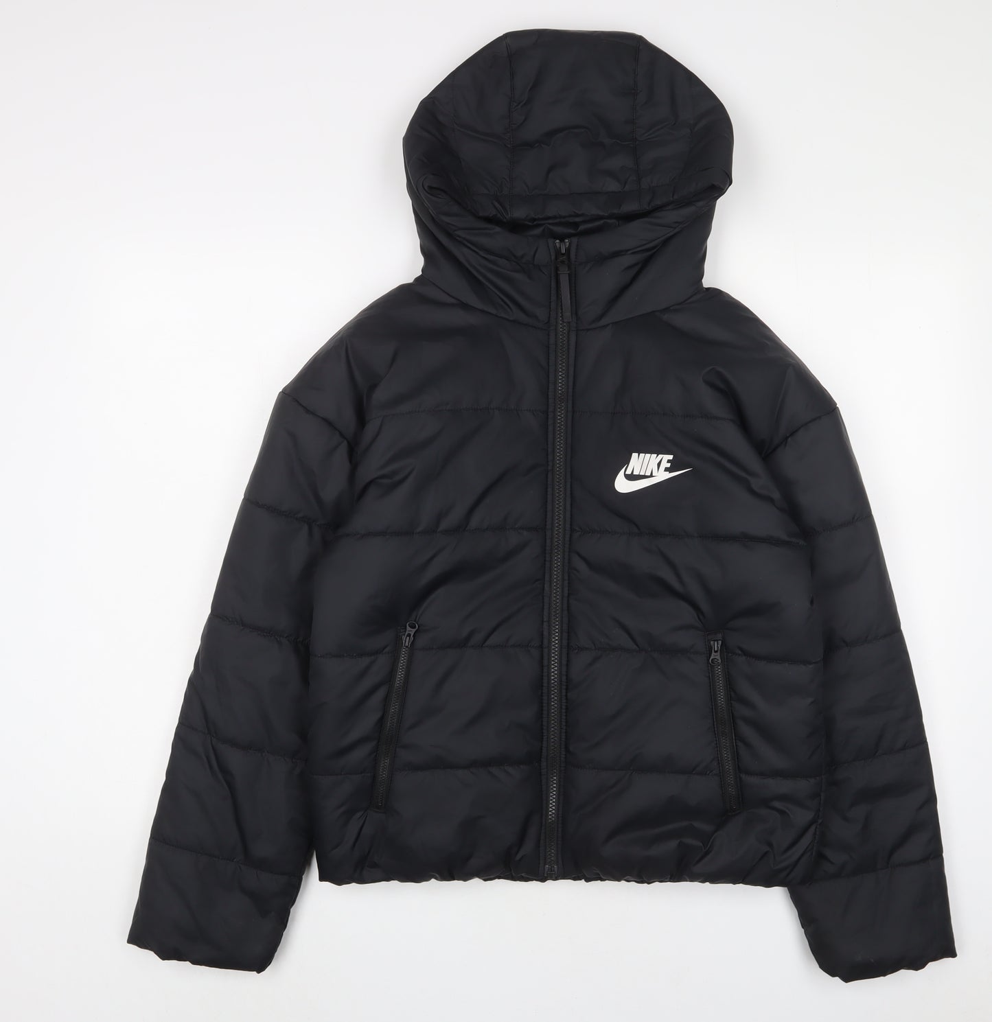 Nike Womens Black Quilted Coat Size XS Zip - Logo