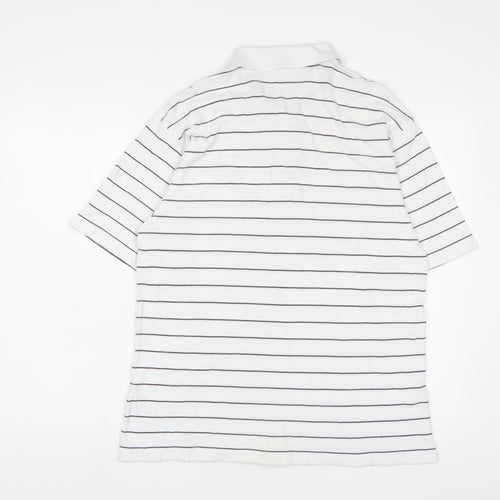 Reebok Mens White Striped Cotton Polo Size XL Collared Button