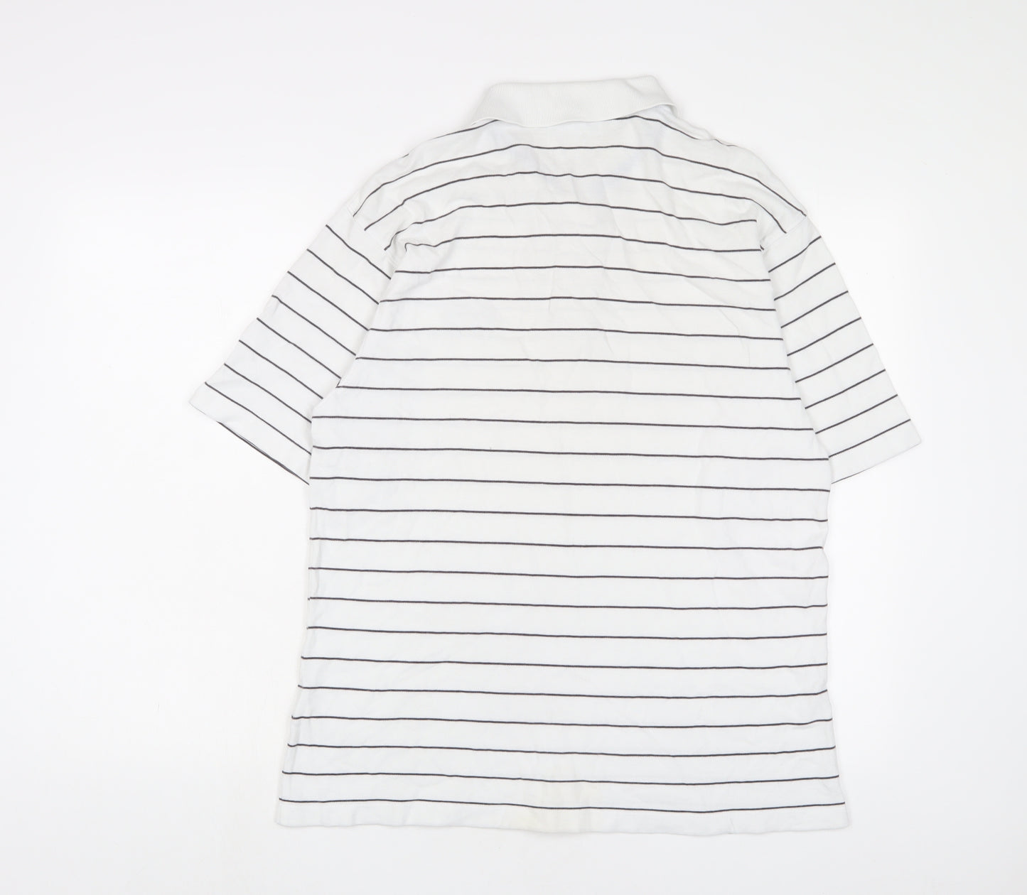 Reebok Mens White Striped Cotton Polo Size XL Collared Button