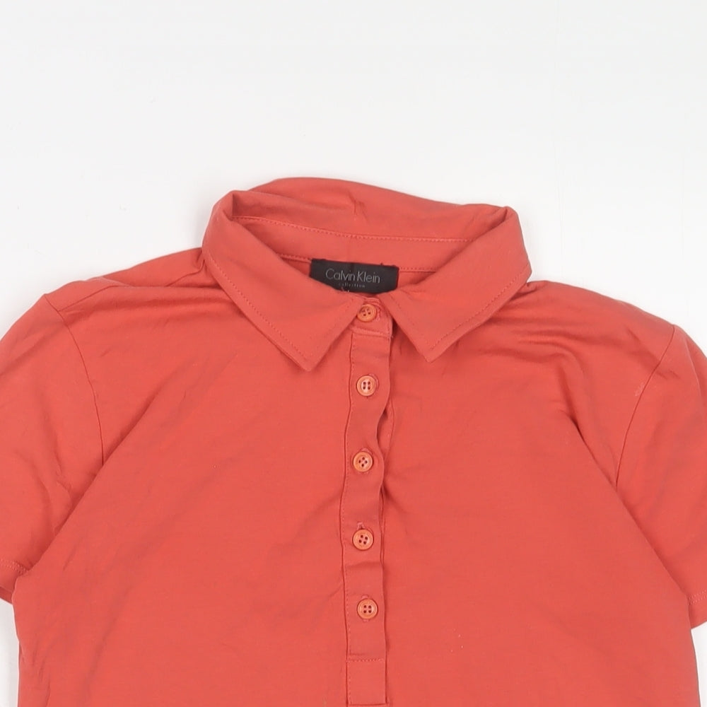 Calvin Klein Womens Orange Cotton Basic Polo Size M Collared