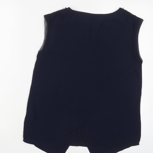 Oasis Womens Blue Floral Polyester Basic Tank Size 8 Boat Neck - Embroidered