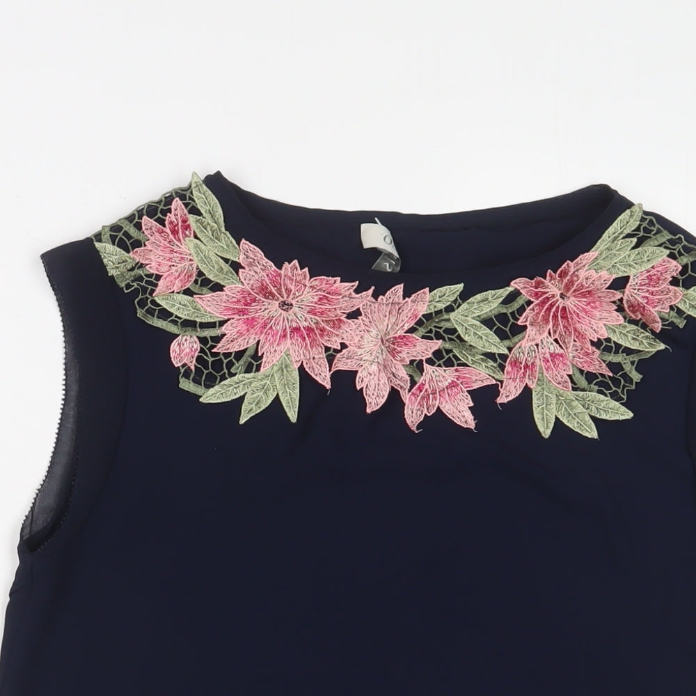 Oasis Womens Blue Floral Polyester Basic Tank Size 8 Boat Neck - Embroidered