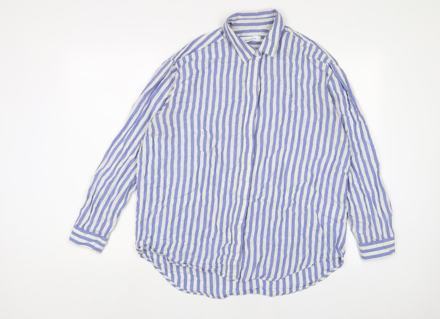 samsoe Womens Blue Striped Viscose Basic Button-Up Size L Collared