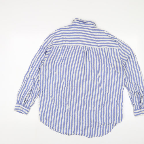 samsoe Womens Blue Striped Viscose Basic Button-Up Size L Collared