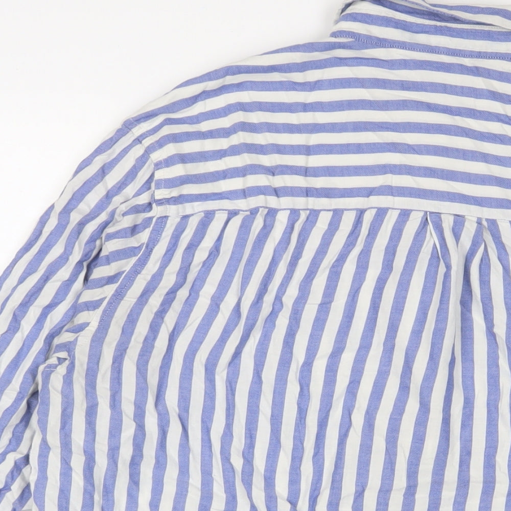 samsoe Womens Blue Striped Viscose Basic Button-Up Size L Collared