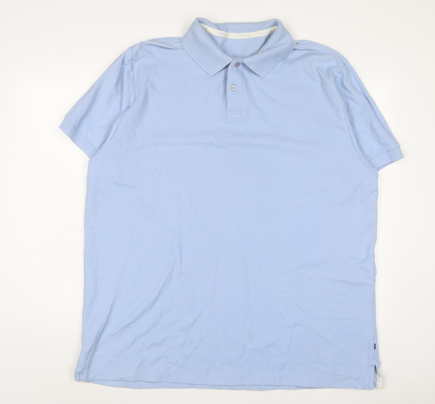 Jaeger Mens Blue Cotton Polo Size 2XL Collared Button