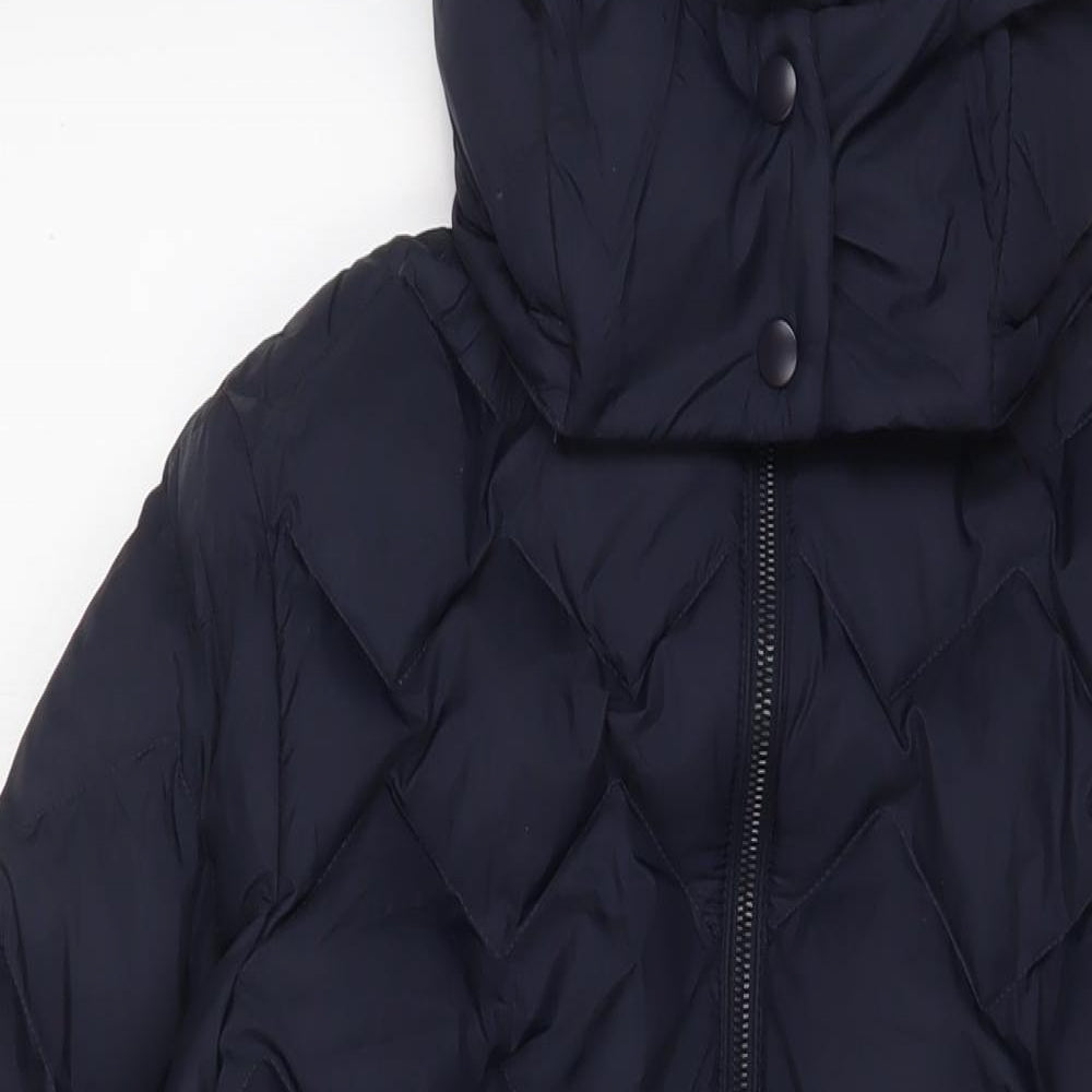 Marks and Spencer Womens Blue Quilted Coat Size 14 Zip
