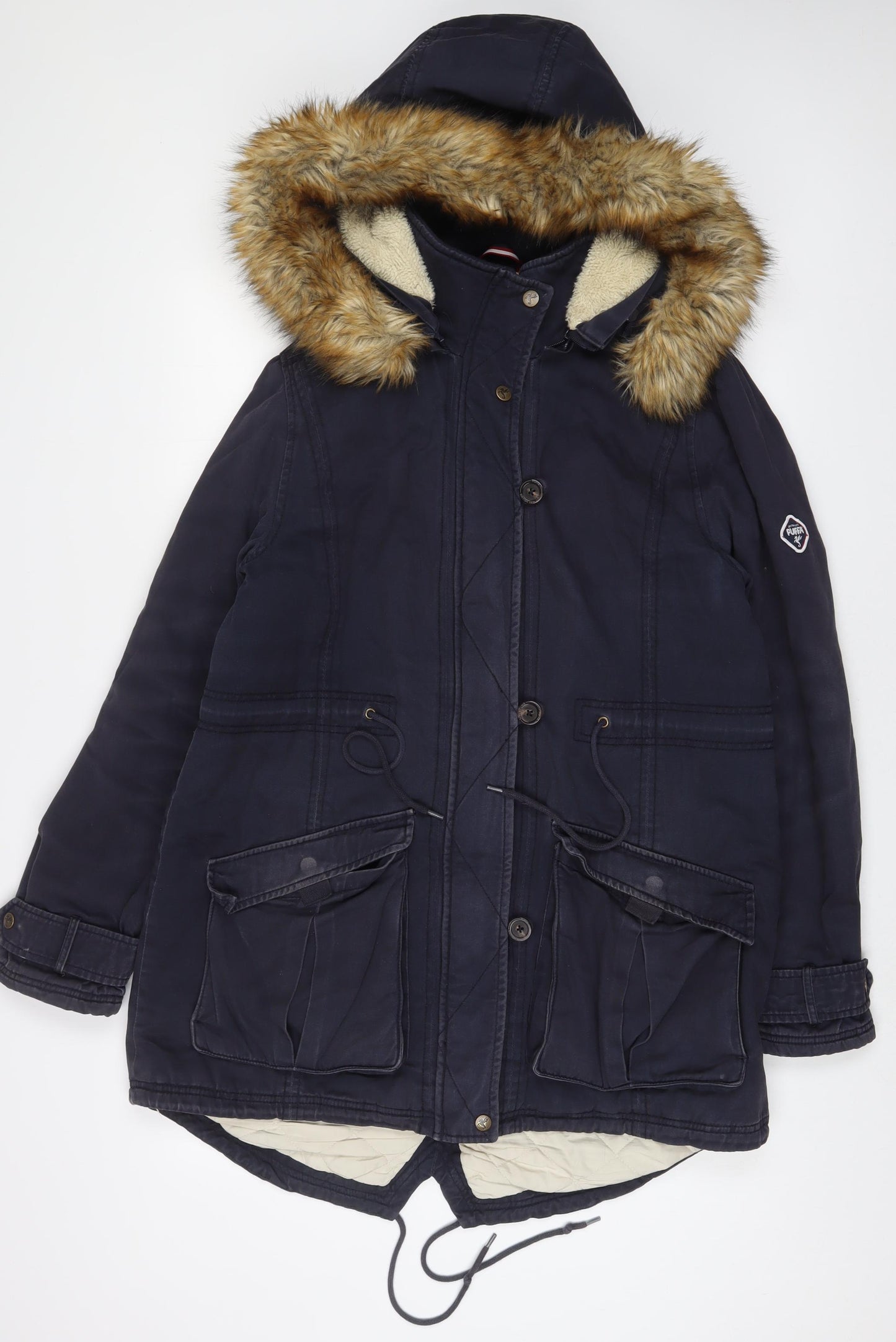 Puffa Womens Blue Parka Coat Size 16 Zip