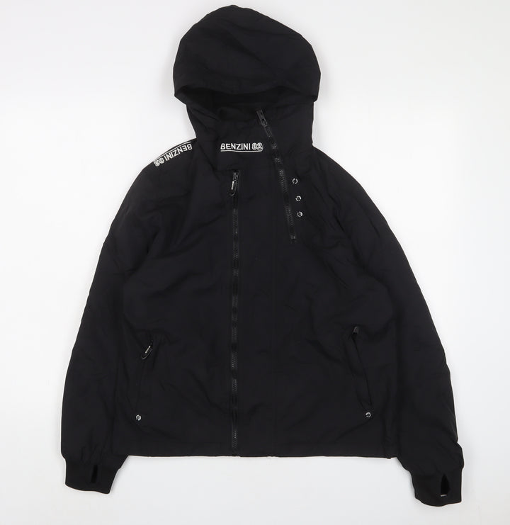 benzini Boys Black Jacket Coat Size 13-14 Years Zip - Logo, Embroidered