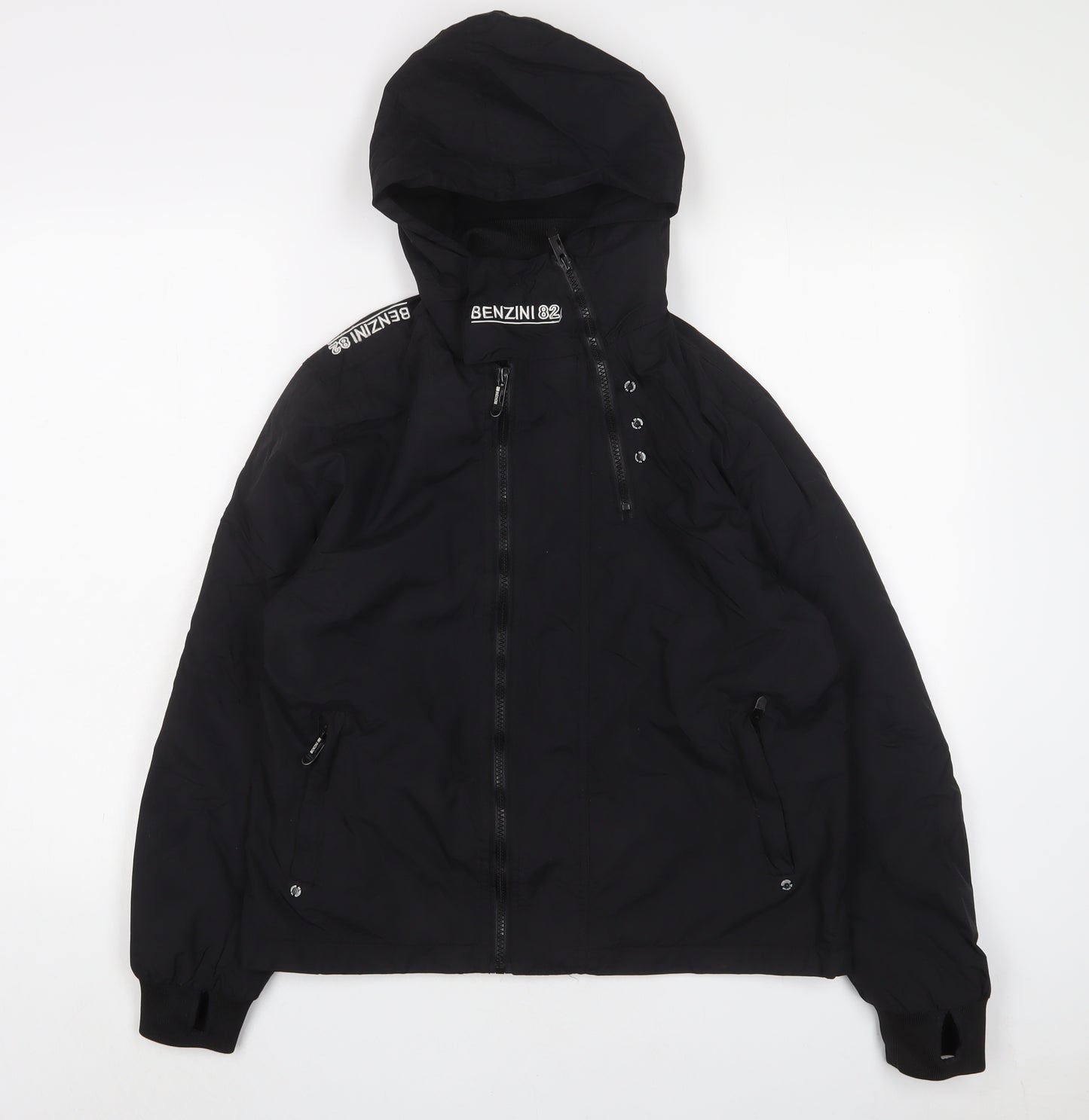 benzini Boys Black Jacket Coat Size 13-14 Years Zip - Logo, Embroidered