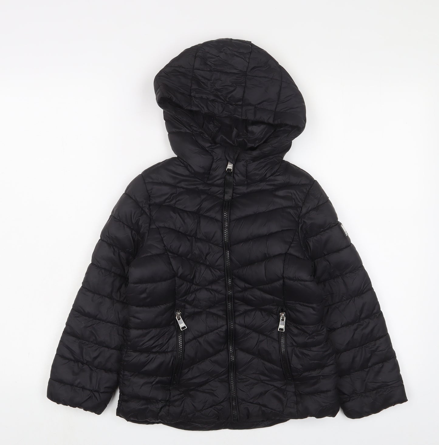DKNY Girls Black Basic Coat Coat Size 6 Years Zip - Logo
