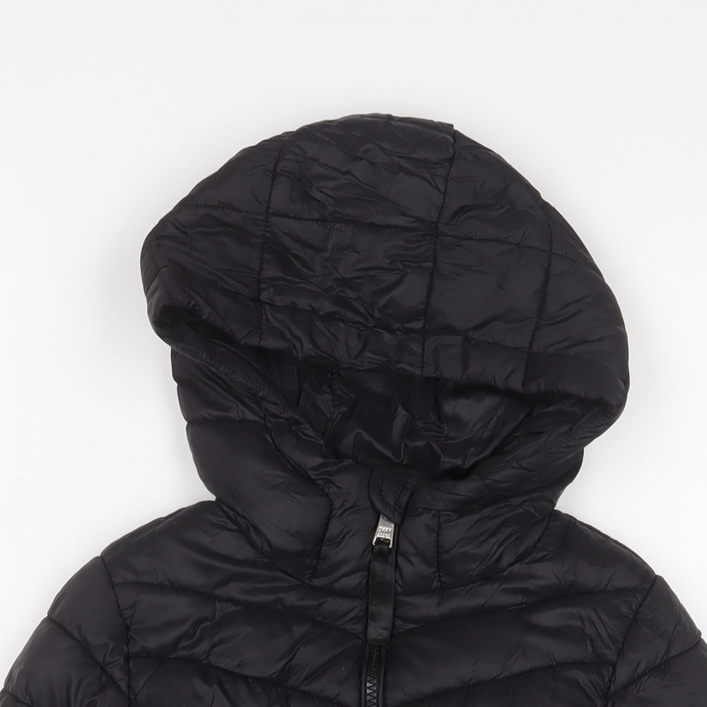 DKNY Girls Black Basic Coat Coat Size 6 Years Zip - Logo