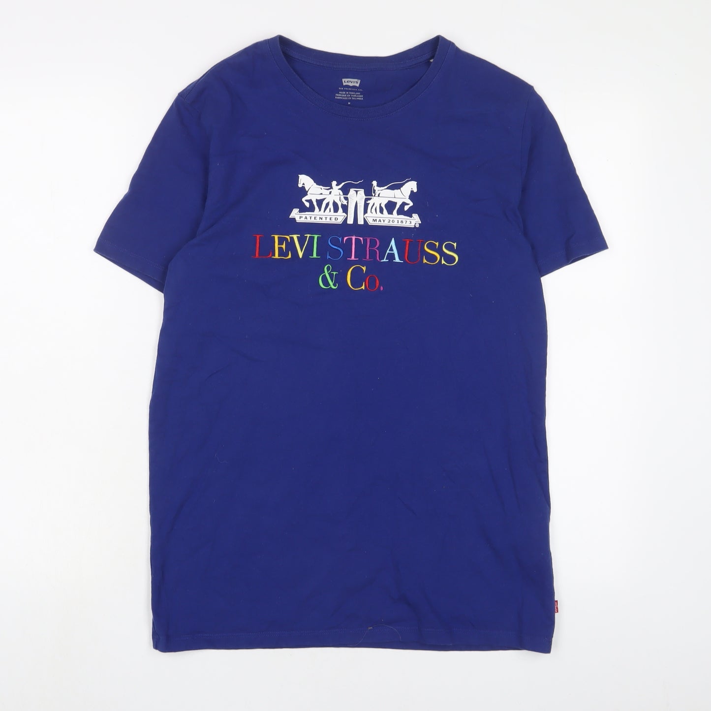 Levi's Womens Blue Cotton Basic T-Shirt Size M Crew Neck - Embroidered