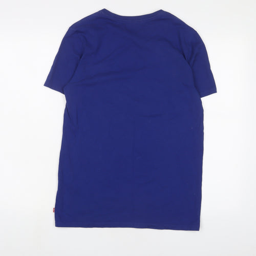 Levi's Womens Blue Cotton Basic T-Shirt Size M Crew Neck - Embroidered