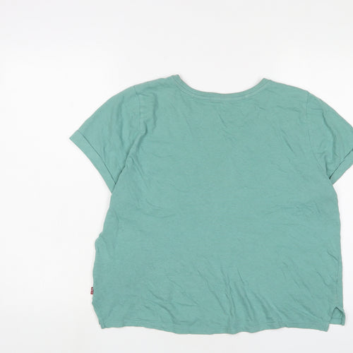 Levi's Womens Green Cotton Cropped T-Shirt Size M Crew Neck - Logo, Embroidered