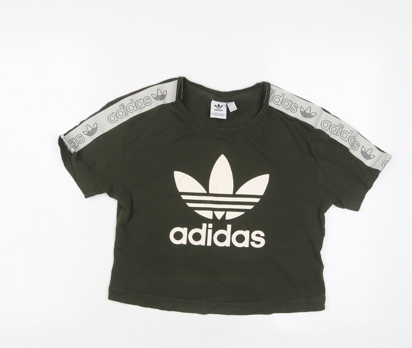 adidas Womens Green Cotton Cropped T-Shirt Size 8 Crew Neck - Logo