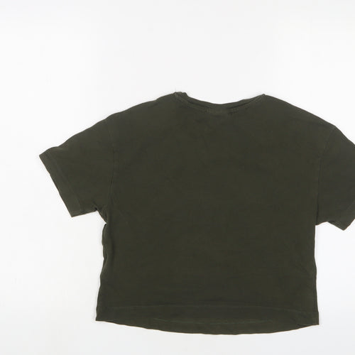 adidas Womens Green Cotton Cropped T-Shirt Size 8 Crew Neck - Logo