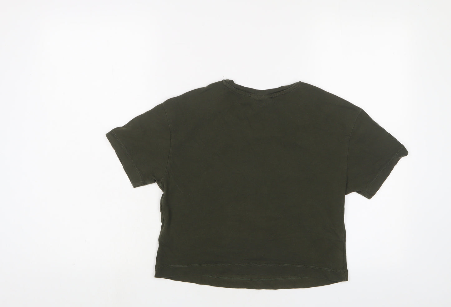 adidas Womens Green Cotton Cropped T-Shirt Size 8 Crew Neck - Logo