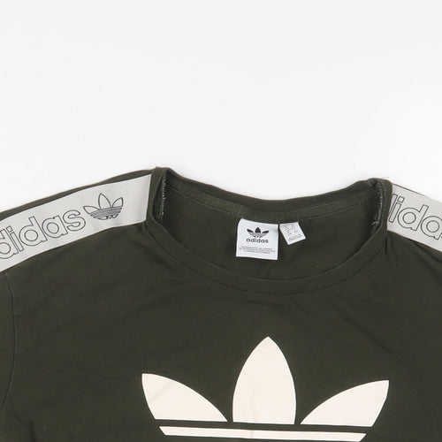adidas Womens Green Cotton Cropped T-Shirt Size 8 Crew Neck - Logo