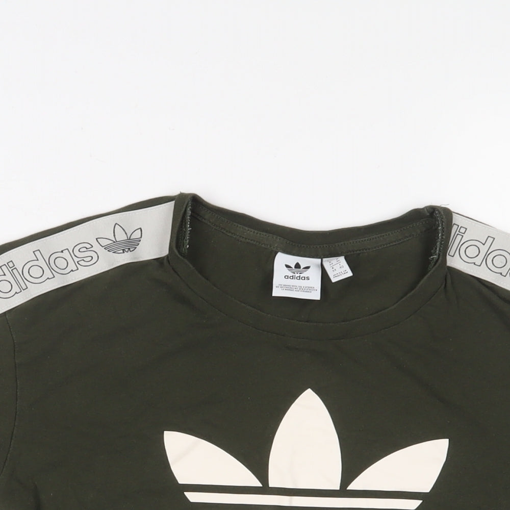 adidas Womens Green Cotton Cropped T-Shirt Size 8 Crew Neck - Logo