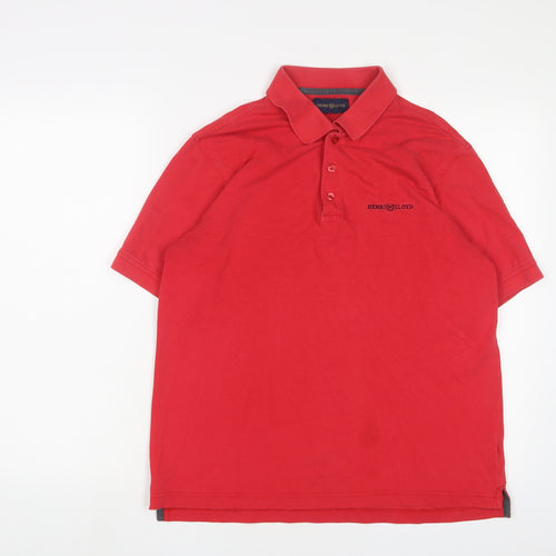 Henri Lloyd Mens Red Cotton Polo Size M Collared Button - Logo, Embroidered