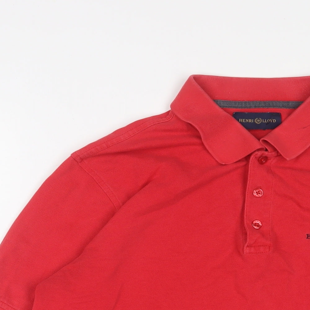 Henri Lloyd Mens Red Cotton Polo Size M Collared Button - Logo, Embroidered