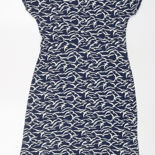 Weird Fish Womens Blue Geometric Cotton A-Line Size 10 Boat Neck Pullover