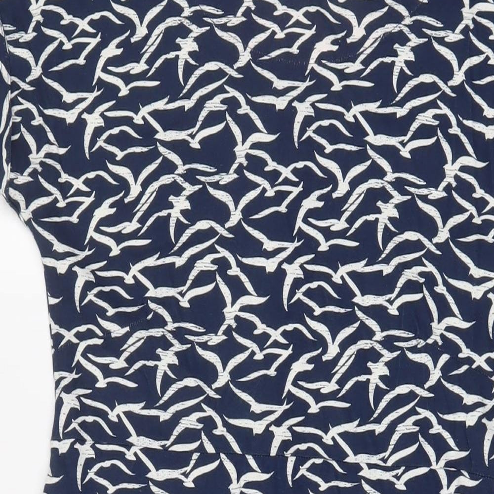 Weird Fish Womens Blue Geometric Cotton A-Line Size 10 Boat Neck Pullover