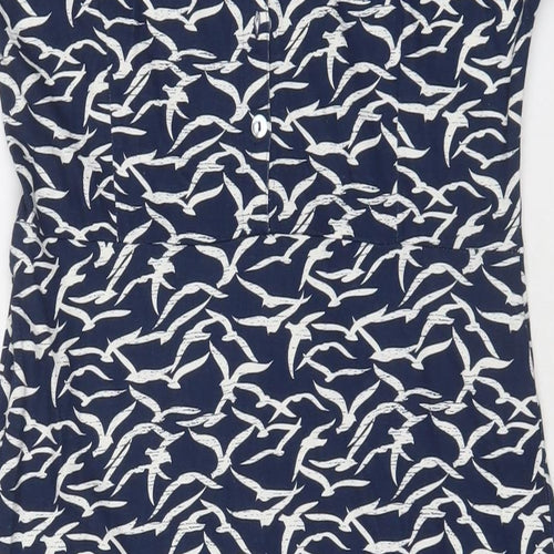 Weird Fish Womens Blue Geometric Cotton A-Line Size 10 Boat Neck Pullover