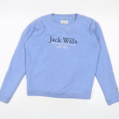 Jack Wills Womens Blue Cotton Pullover Sweatshirt Size 6 Pullover - Logo, Embroidered