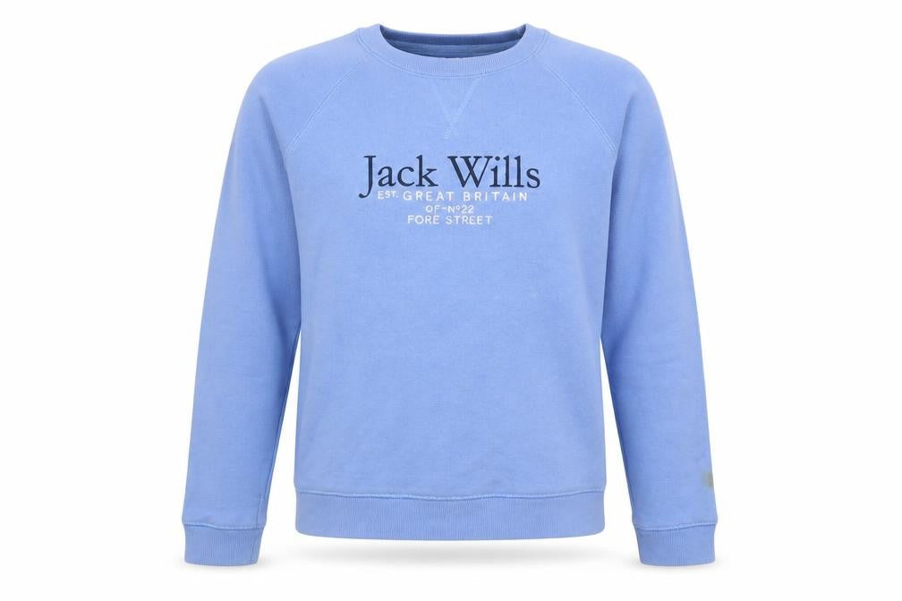 Front view of Jack Wills women’s blue cotton pullover sweatshirt, size UK 6, pullover - logo, embroidered