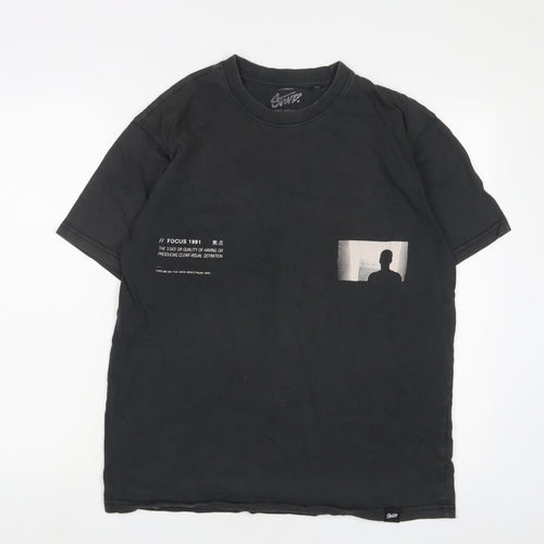 Pull&Bear Mens Black Cotton T-Shirt Size M Crew Neck - STWD.