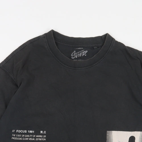 Pull&Bear Mens Black Cotton T-Shirt Size M Crew Neck - STWD.